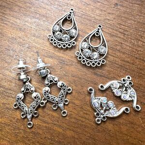 Jewelry Making Lot Pewter and Crystal Chandelier Earrings Set of 3 NWT